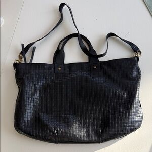 Clare v Black Woven Messenger Tote Bag